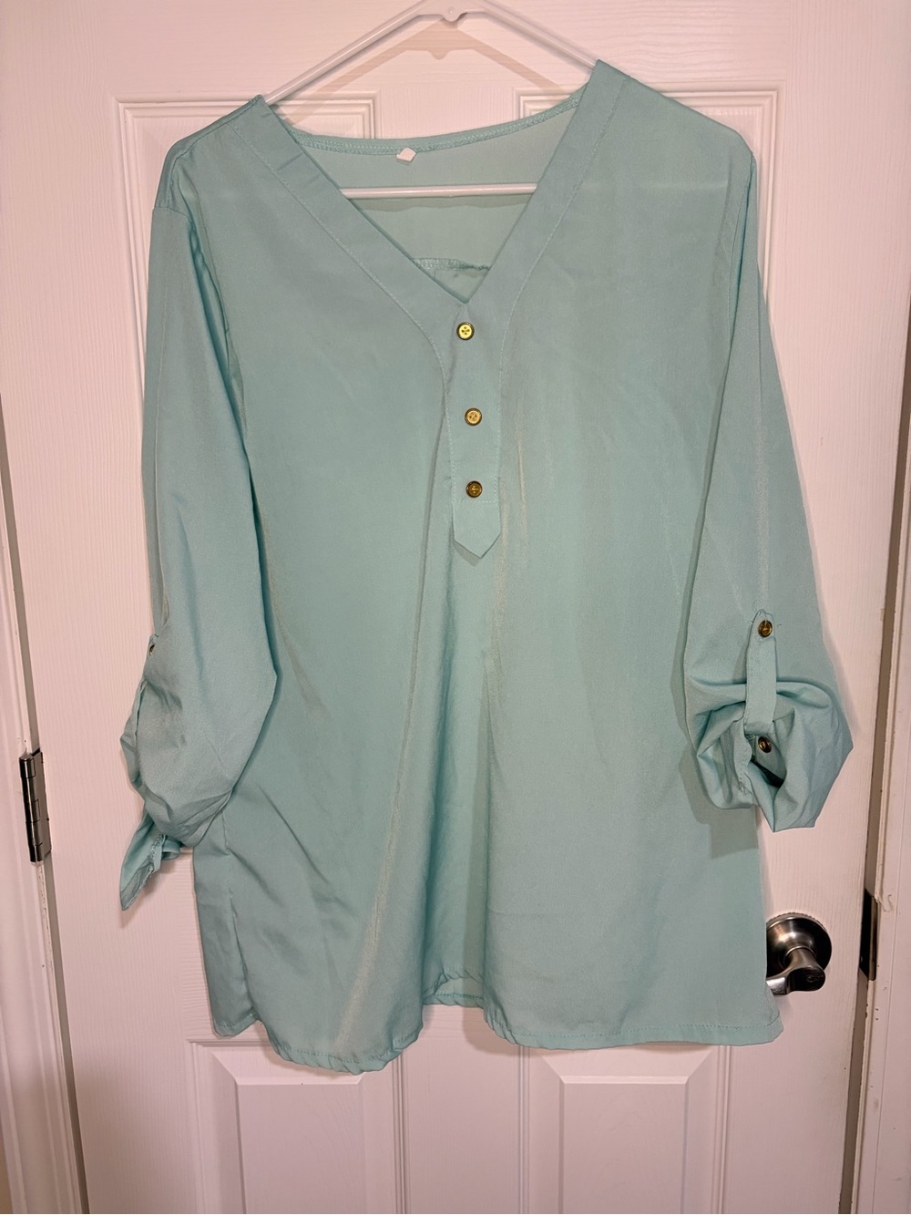 Light mint V-Neck Button Blouse - Women's Top
